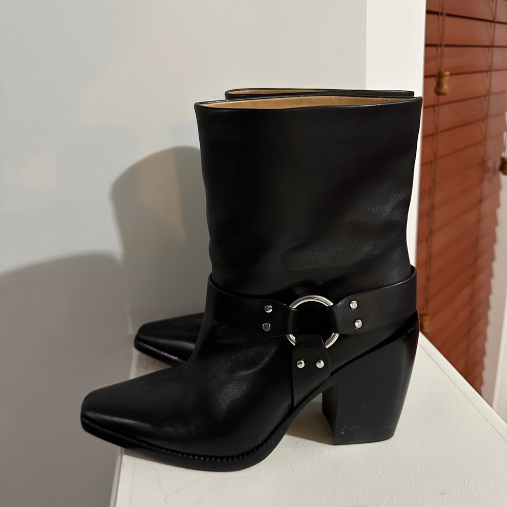 Rag & Bone black buckle short heeled boots